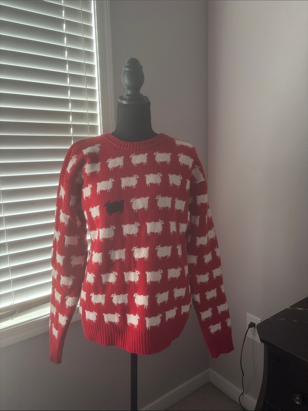 Rowing Blazers Red Crewneck Sweater with White Sheep Motif